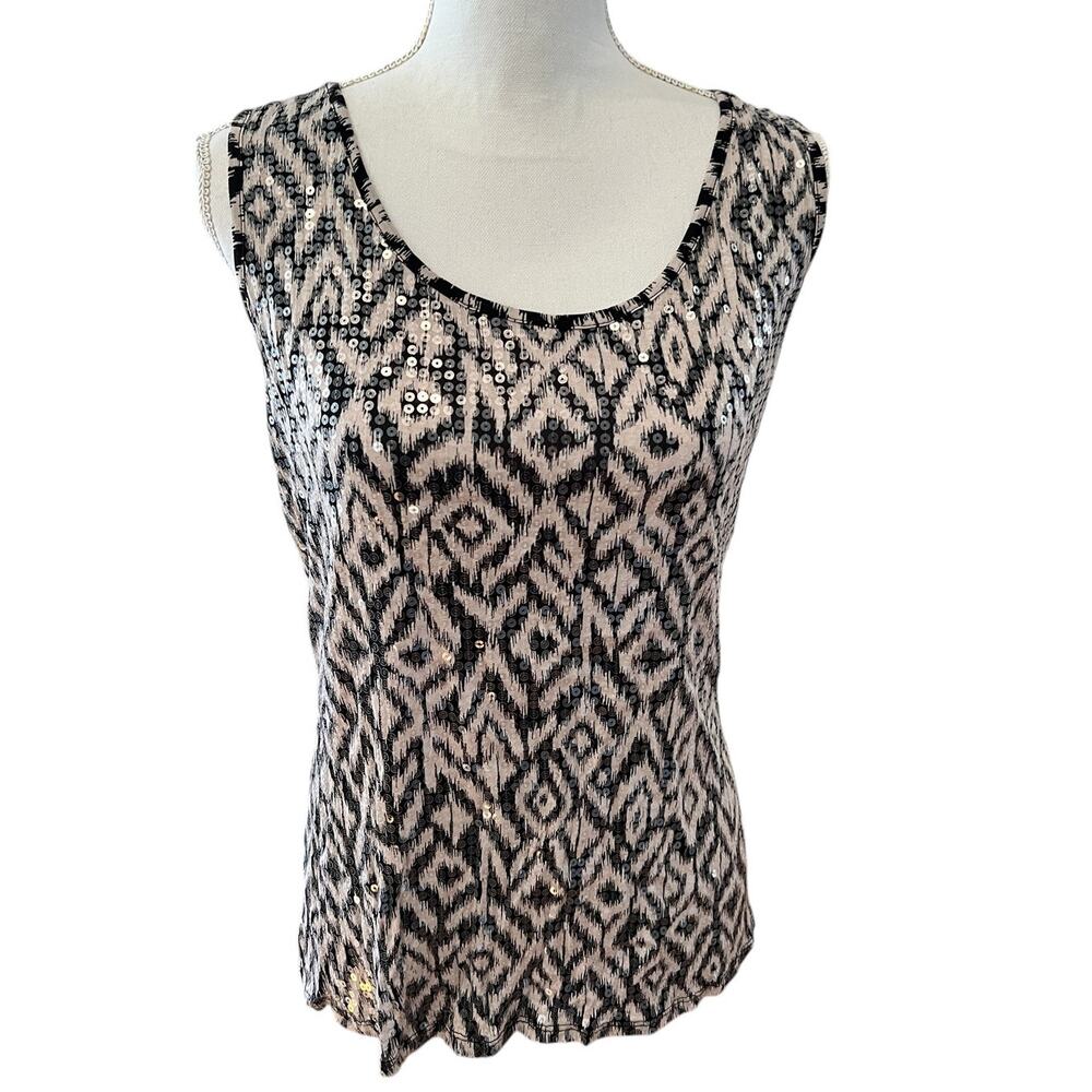 INC International Concepts Ikat Print Sequin Tank Top M